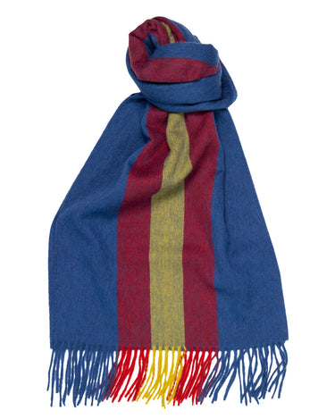 Joshua Ellis Classic Stripe Brushed 100% Lambswool Scarf Blue x Orange